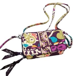 Vera Bradley Plum Crazy Crossbody Wristlet Wallet Quilted Floral Purple Bag